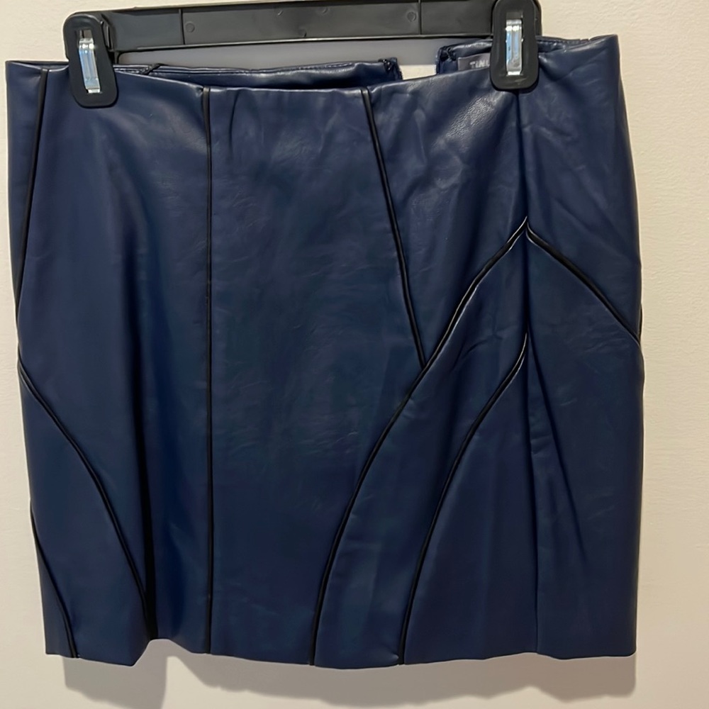 Dark blue vegan leather mini skirt